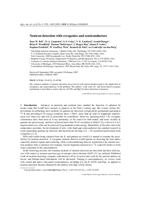 First page of “Neutron detection with cryogenics and semiconductors”