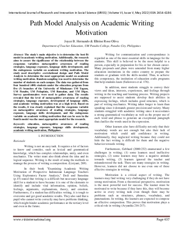 First page of “Path Model Analysis on Academic Writing Motivation”