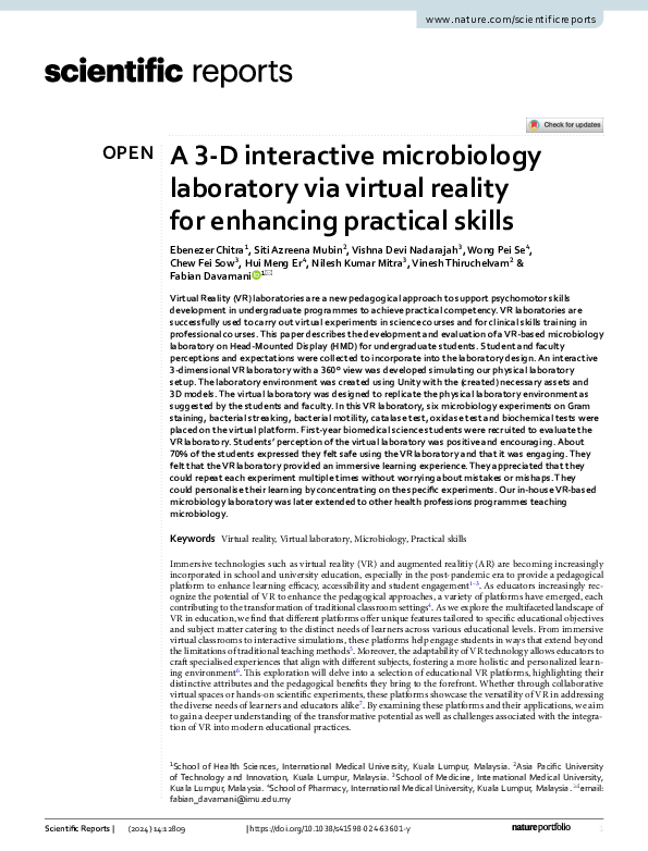 First page of “A 3-D interactive microbiology laboratory via virtual reality for enhancing practical skills”