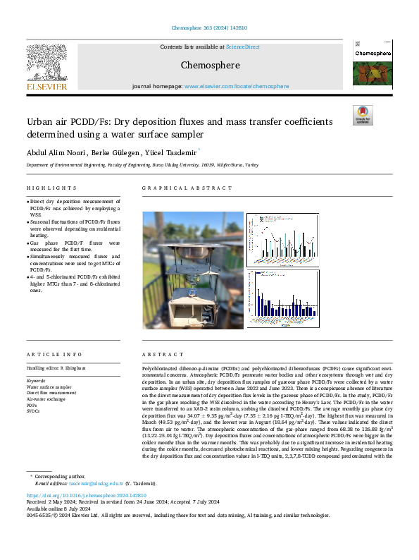 First page of “Urban air PCDD/Fs: Dry deposition fluxes and mass transfer coefficients determined using a water surface sampler”