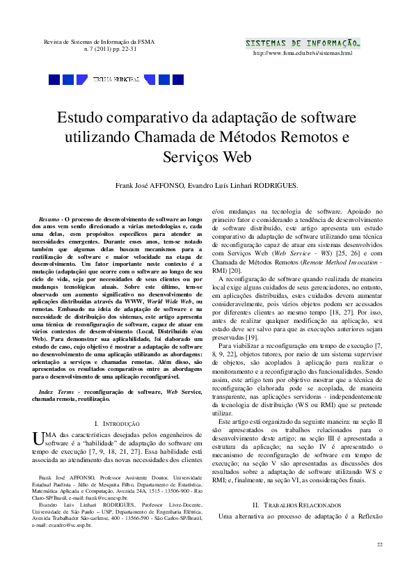 First page of “A comparative study of software adaptation using remote method call and Web Services”