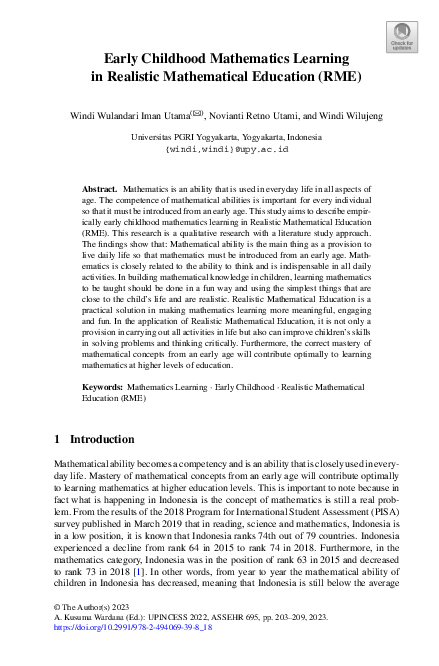 First page of “Early Childhood Mathematics Learning in Realistic Mathematical Education (RME)”