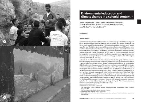 First page of “Environmental education and climate change in a colonial context”