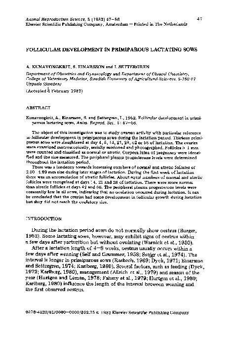 First page of “Follicular development in primiparous lactating sows”