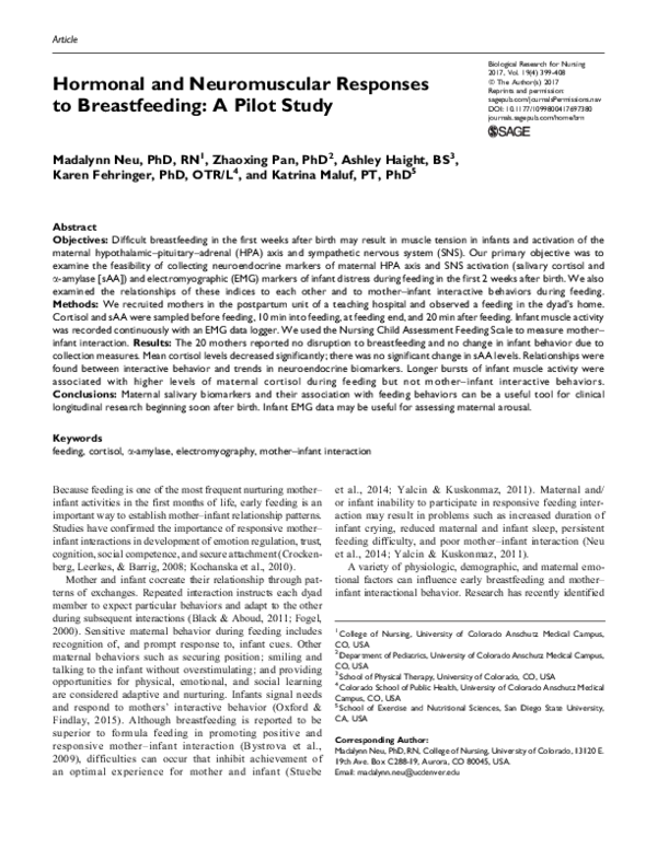 First page of “Hormonal and Neuromuscular Responses to Breastfeeding: A Pilot Study”