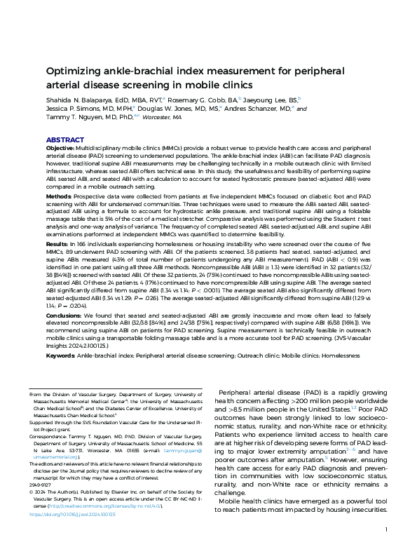 First page of “Optimizing ankle-brachial index measurement for peripheral arterial disease screening in mobile clinics”