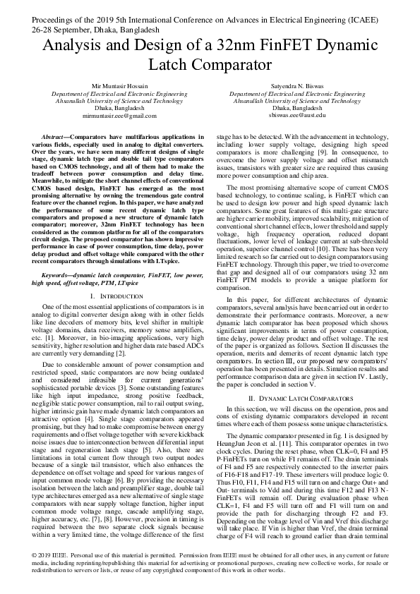 First page of “Analysis and Design of a 32nm FinFET Dynamic Latch Comparator”