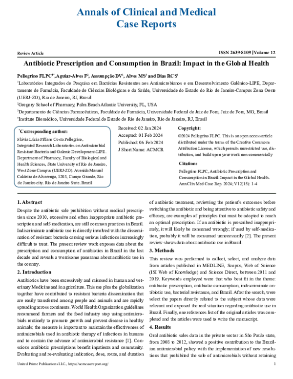 First page of “Antibiotic Prescription and Consumption in Brazil: Impact in the Global Health”