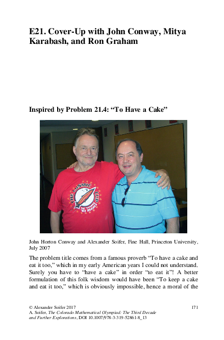 First page of “E21. Cover-Up with John Conway, Mitya Karabash, and Ron Graham”