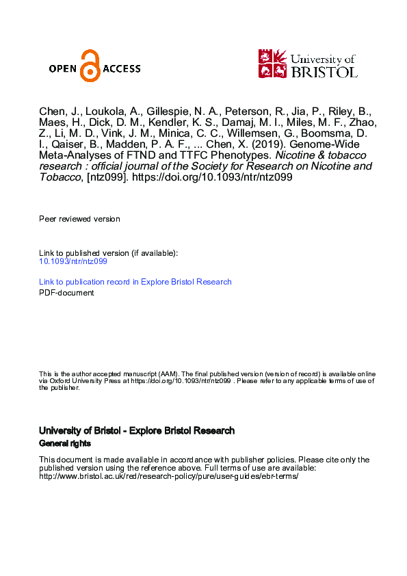 First page of “Genome-Wide Meta-Analyses of FTND and TTFC Phenotypes”