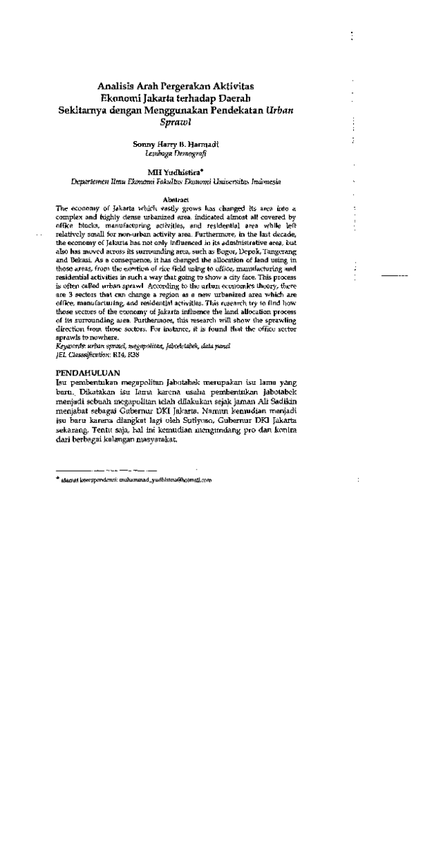 First page of “Analisis Arah Pergérakan Aktivitas Ekonomi Jakarta terhadap Daerah Sekitarnya dengan Menggunakan Pendekatan Urban Sprawl”