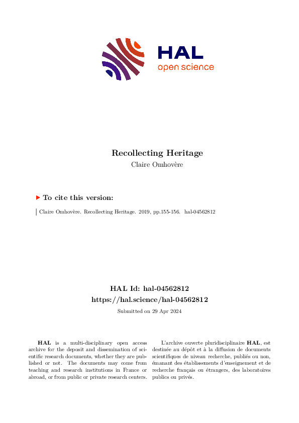 First page of “Recollecting Heritage”