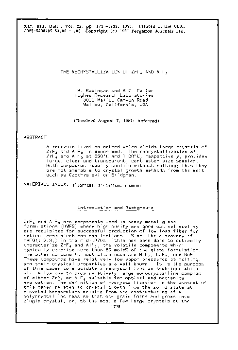 First page of “The recrystallization of ZrF 4 and AlF 3”