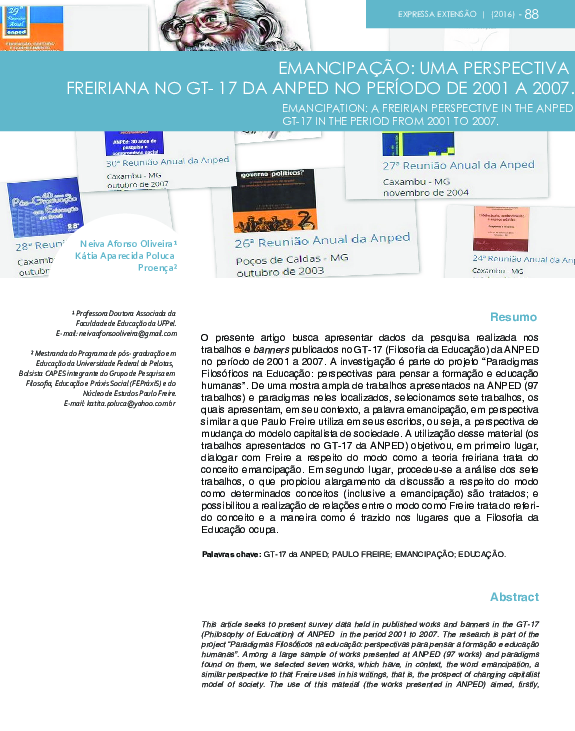 First page of “Emancipação: Uma Perpectiva Freiriana No GT- 17 Da Anped No Período De 2001 a 2007”