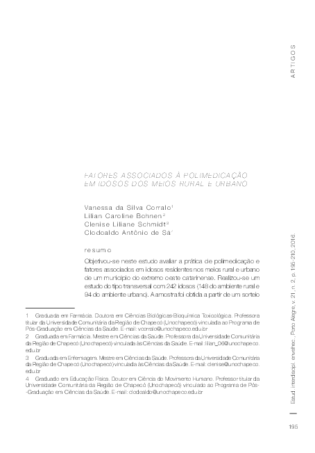 First page of “Fatores Associados À Polimedicação Em Idosos Dos Meios Rural e Urbano”