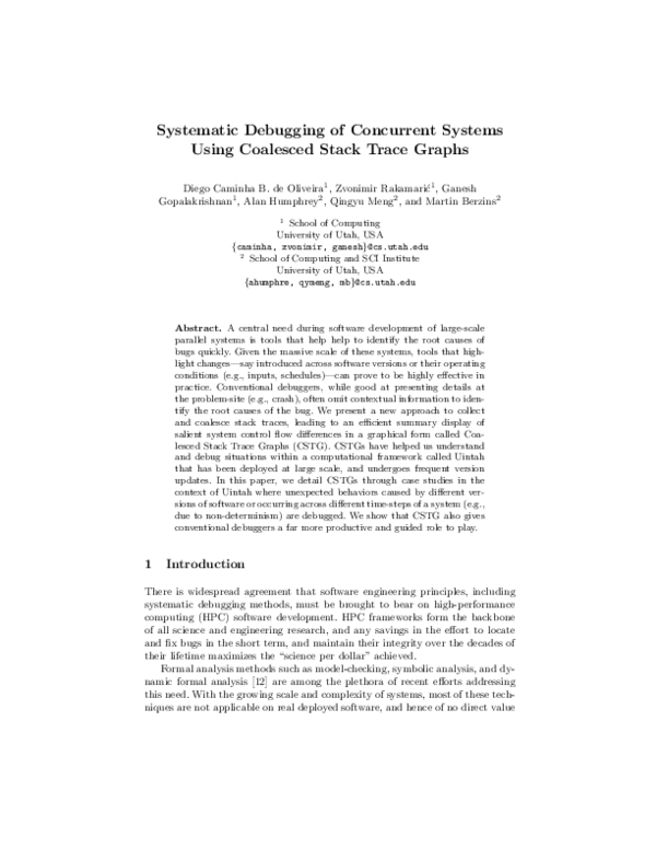 First page of “Systematic Debugging of Concurrent Systems Using Coalesced Stack Trace Graphs”