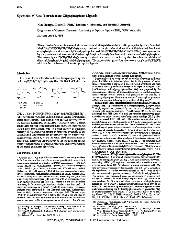 First page of “Synthesis of new tetradentate oligophosphine ligands”