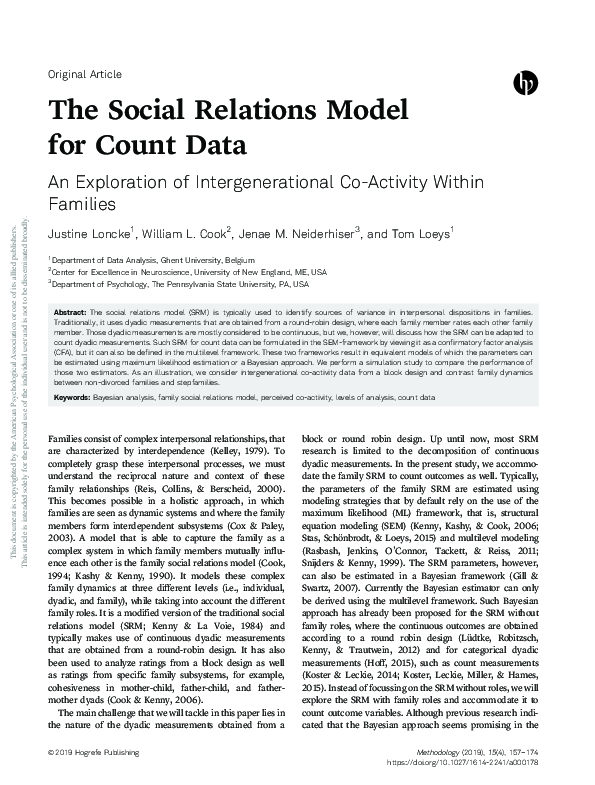 First page of “The Social Relations Model for Count Data”