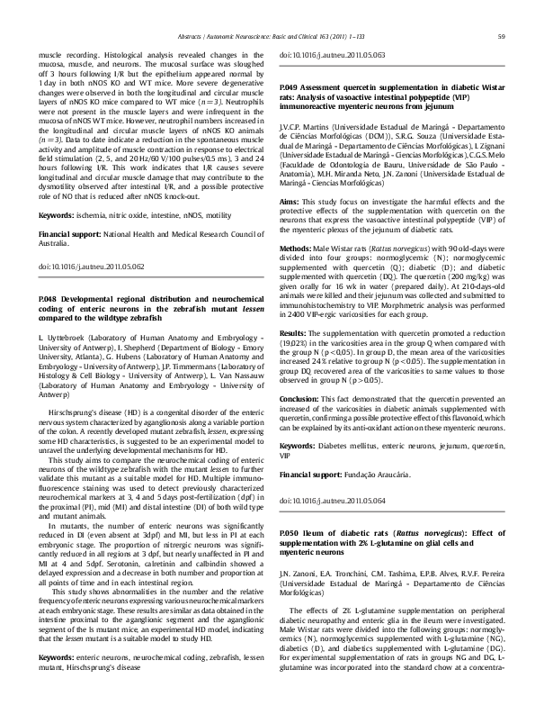 First page of “Developmental regional distribution and neurochemical coding of enteric neurons in the zebrafish mutant lessen compared to the wildtype zebrafish”