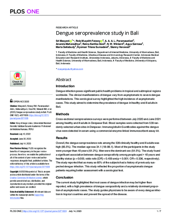 First page of “Dengue seroprevalence study in Bali”