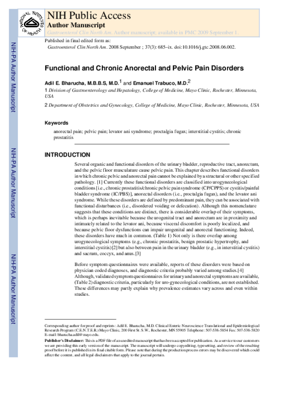 First page of “Functional and Chronic Anorectal and Pelvic Pain Disorders”