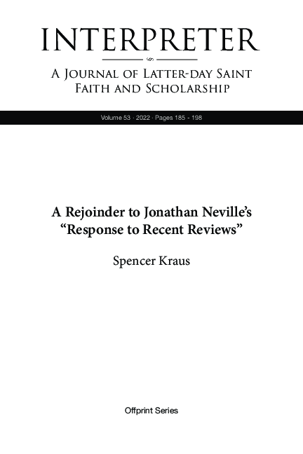 First page of “A Rejoinder to Jonathan Neville's "Response to Recent Reviews"”