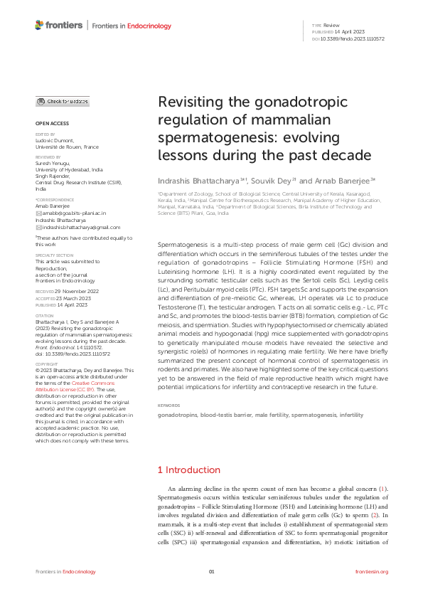 First page of “Revisiting the gonadotropic regulation of mammalian spermatogenesis: evolving lessons during the past decade”