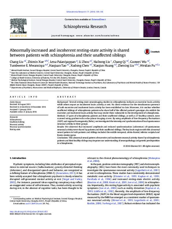 First page of “Abnormally increased and incoherent resting-state activity is shared between patients with schizophrenia and their unaffected siblings”