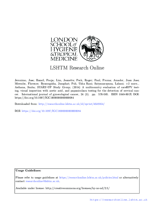 First page of “A multicountry evaluation of careHPV testing, visual inspection with acetic acid, and papanicolaou testing for the detection of cervical cancer”