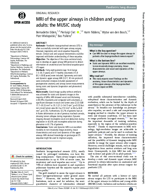 First page of “MRI of the upper airways in children and young adults: the MUSIC study”