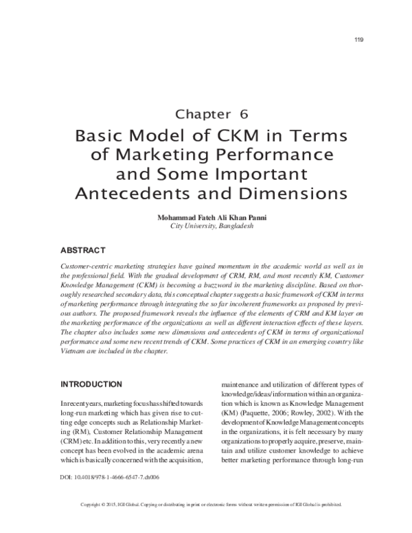 First page of “Basic Model of CKM in Terms of Marketing Performance and Some Important Antecedents and Dimensions”