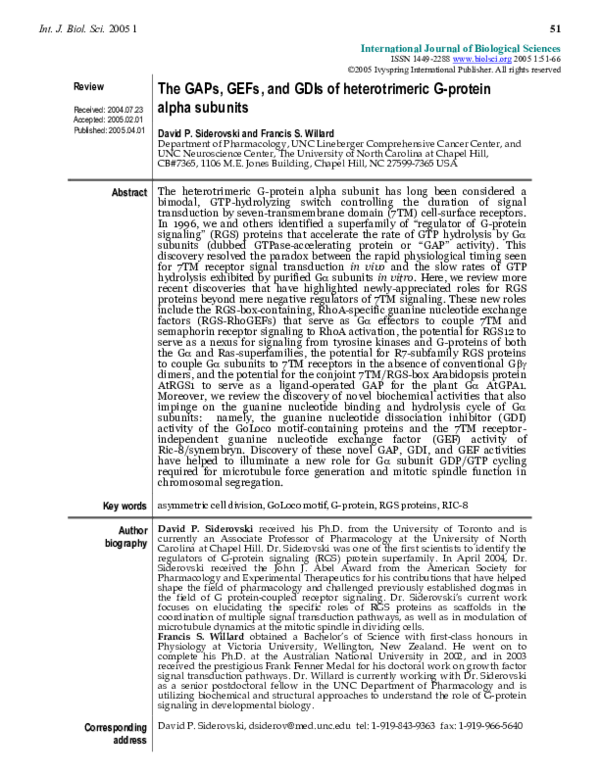 First page of “The GAPs, GEFs, and GDIs of heterotrimeric G-protein alpha subunits”