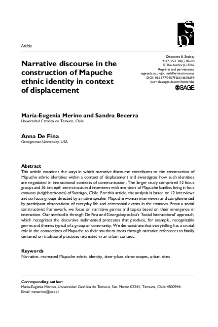 First page of “Narrative discourse in the construction of Mapuche ethnic identity in context of displacement”