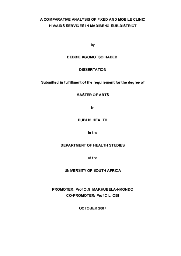 First page of “A comparative analysis of fixed and mobile clinicHIV/AIDS services in Madibeng sub-district”