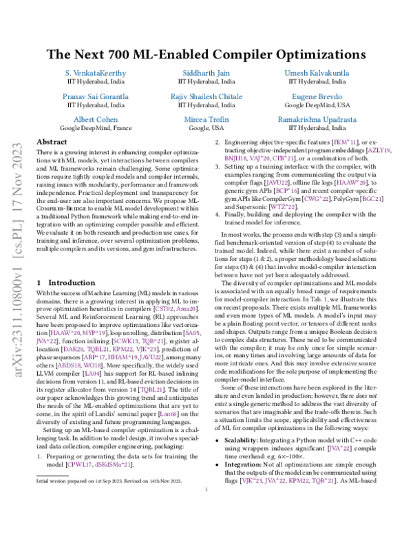 First page of “The Next 700 ML-Enabled Compiler Optimizations”