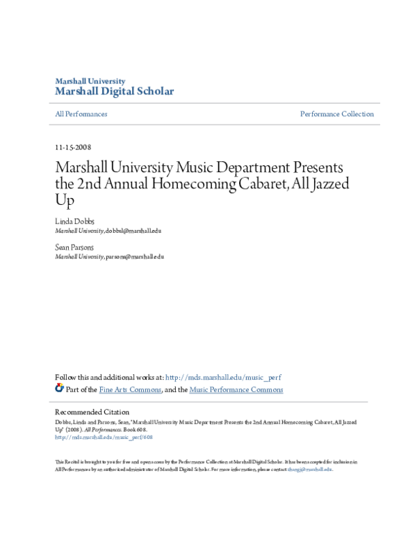 First page of “Marshall University Music Department Presents the 2nd Annual Homecoming Cabaret, All Jazzed Up”