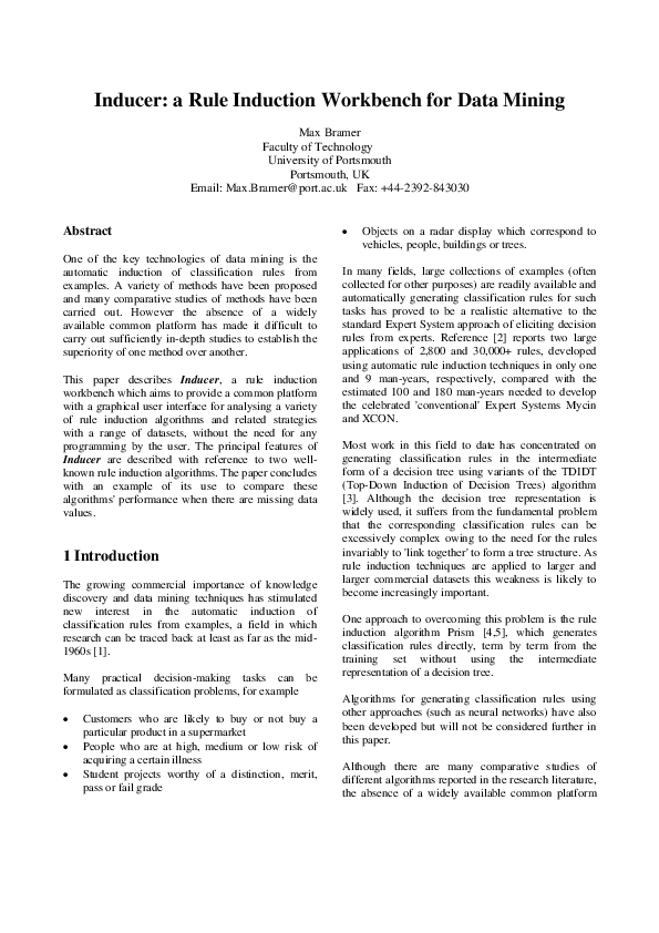 First page of “Inducer: a Rule Induction Workbench for Data Mining”