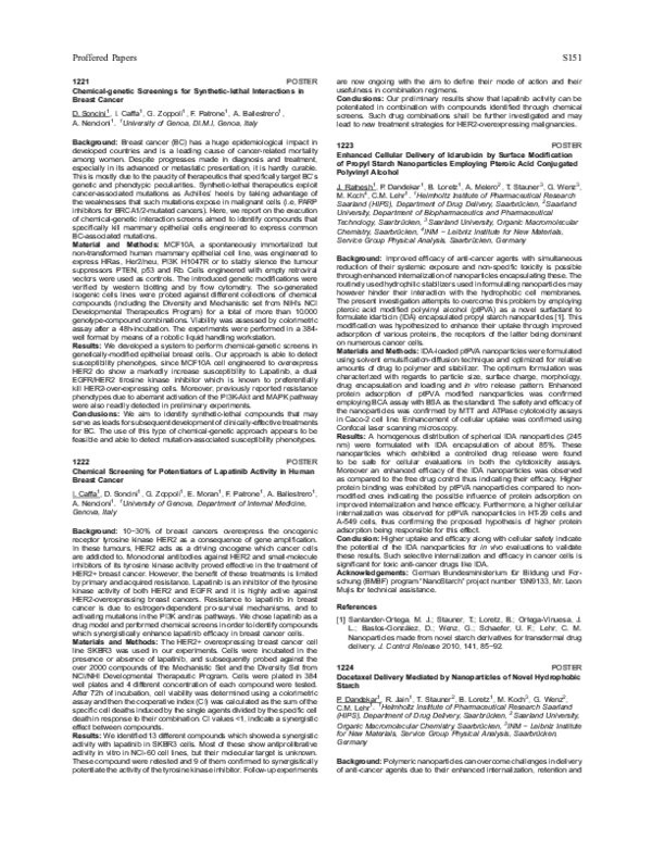 First page of “1222 POSTER Chemical Screening for Potentiators of Lapatinib Activity in Human Breast Cancer”