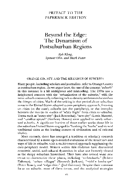 First page of “Preface to the Paperback Edition: Beyond the Edge: The Dynamism of Postsuburban Regions”