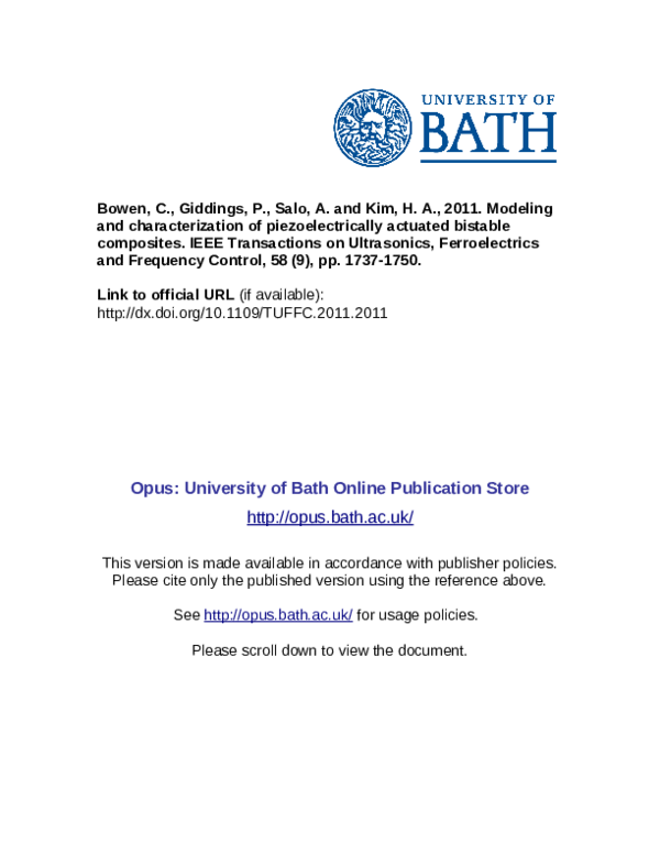 First page of “Modeling and characterization of piezoelectrically actuated bistable composites”