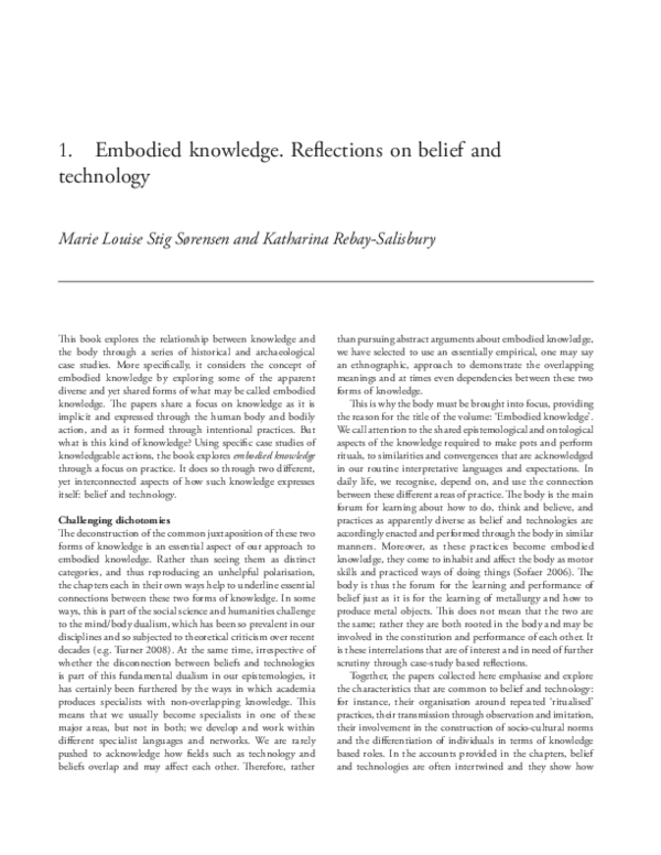 First page of “Embodied Knowledge. Reflections on Belief and Technology”