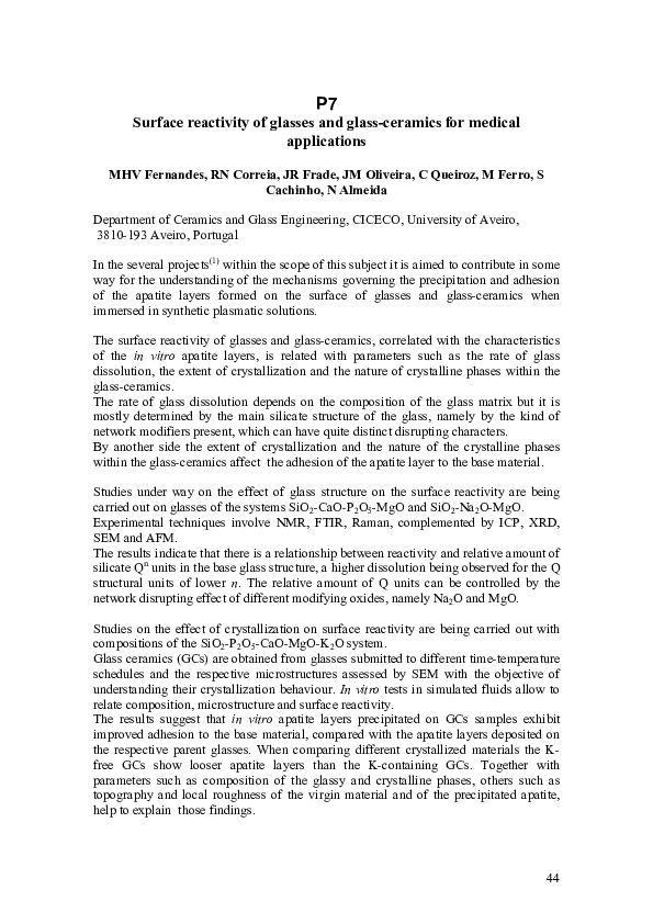First page of “Surface reactivity of glasses and glass-ceramics for medical applications”