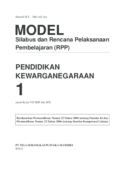 First page of “Silabus dan Rencana Pelaksanaan Pembelajaran (RPP) PT TIGA SERANGKAI PUSTAKA MANDIRI SOLO Berdasarkan Permendiknas Nomor 22 Tahun 2006 tentang Standar Isi dan Permendiknas Nomor 23 Tahun 2006 tentang Standar Kompetensi Lulusan”