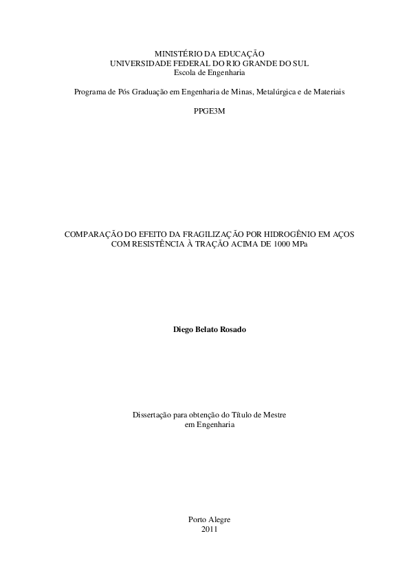 First page of “Comparação do efeito da fragilização por hidrogênio em aços com resistência à tração acima de 1000 MPa”