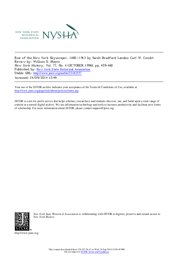 First page of “Review of Rise of the New York Skyscraper, 1865-1913 by Sarah Bradford Landau and Carl W. Condit.”