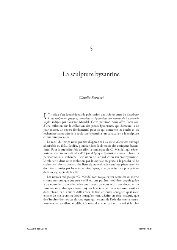 First page of “C. Barsanti, La sculpture byzantine, ”