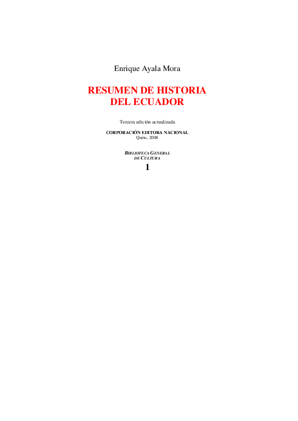 First page of “RESUMEN DE HISTORIA DEL ECUADOR”