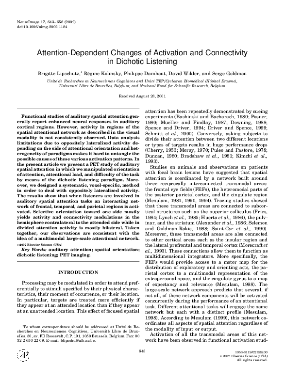 First page of “Attention-Dependent Changes of Activation and Connectivity in Dichotic Listening”