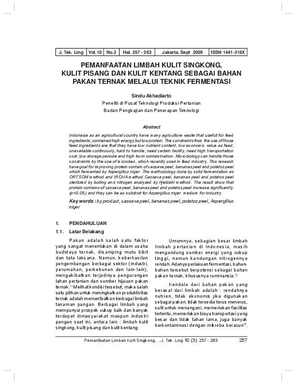 First page of “Pemanfaatan PEMANFAATAN LIMBAH KULIT SINGKONG, KULIT PISANG DAN KULIT KENTANG SEBAGAI BAHAN PAKAN TERNAK MELALUI TEKNIK FERMENTASI”