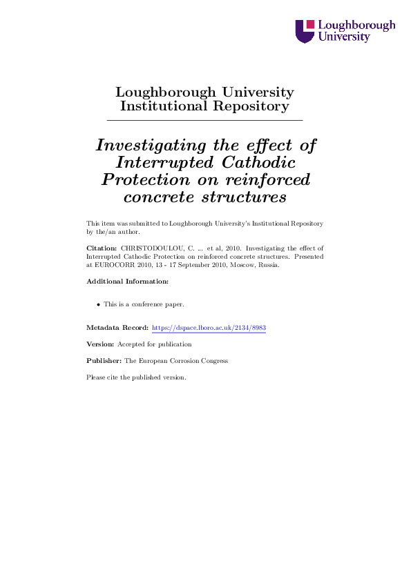 First page of “Investigating the effect of Interrupted Cathodic Protection on reinforced concrete structures”